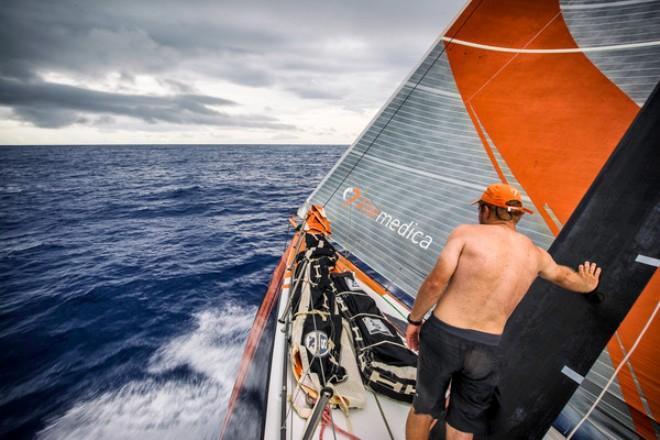 Team Alvimedica - Ryan Houston looks at cloudy conditions ahead on the way south to his home in New Zealand - Volvo Ocean Race 2014-15 ©  Amory Ross / Team Alvimedica